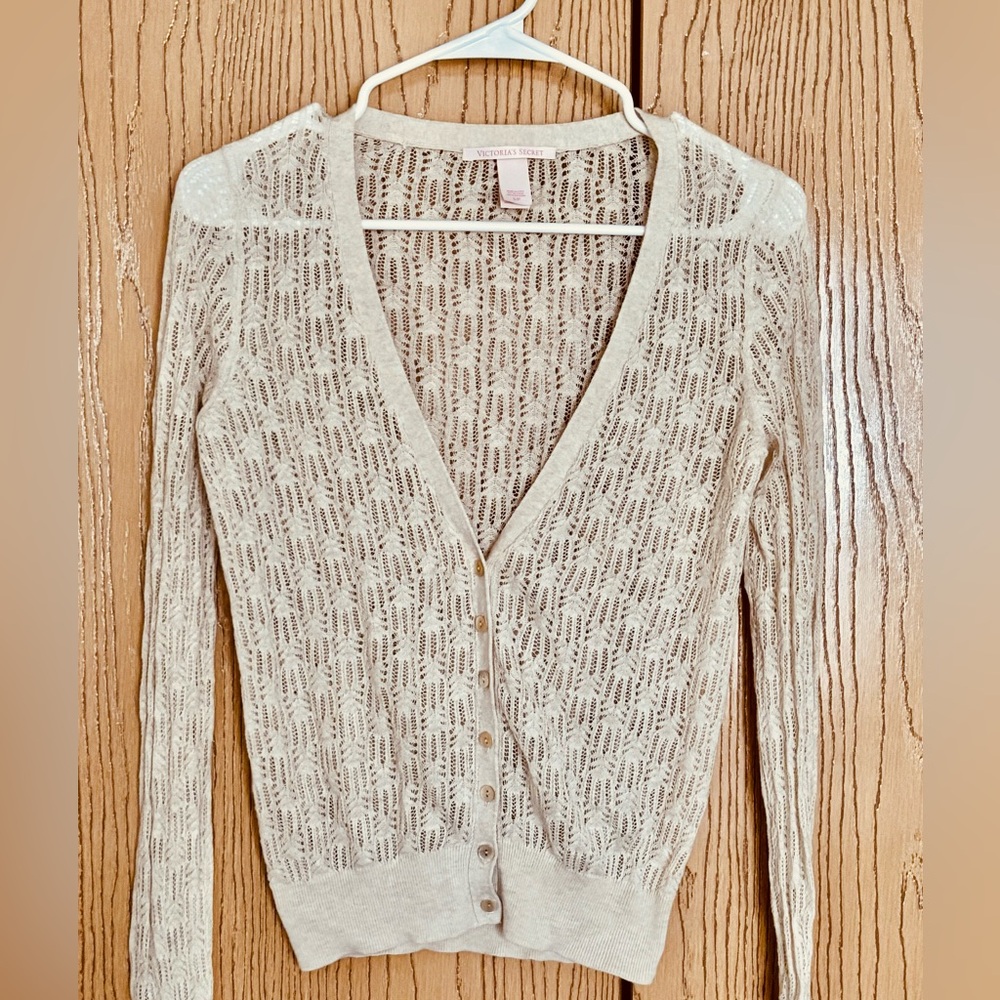 Victoria's Secret Cream Champagne Openwork 100% Cotton Cardigan, size S